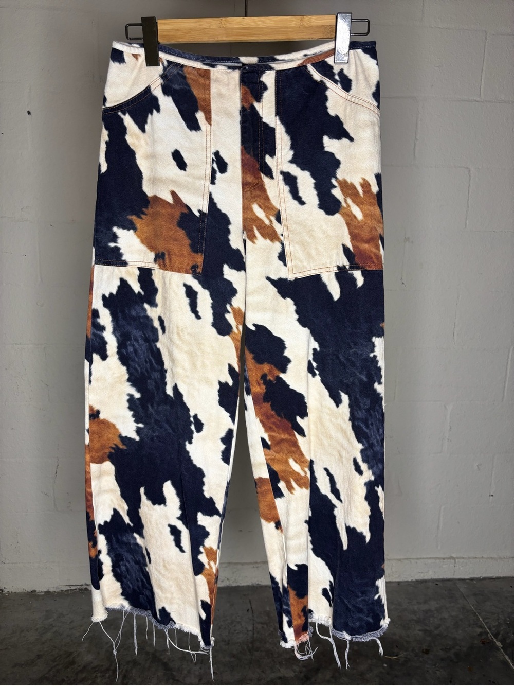 TypaGal Cow Print Pants Women (US) Size Medium  Wide Leg Western Streetwear